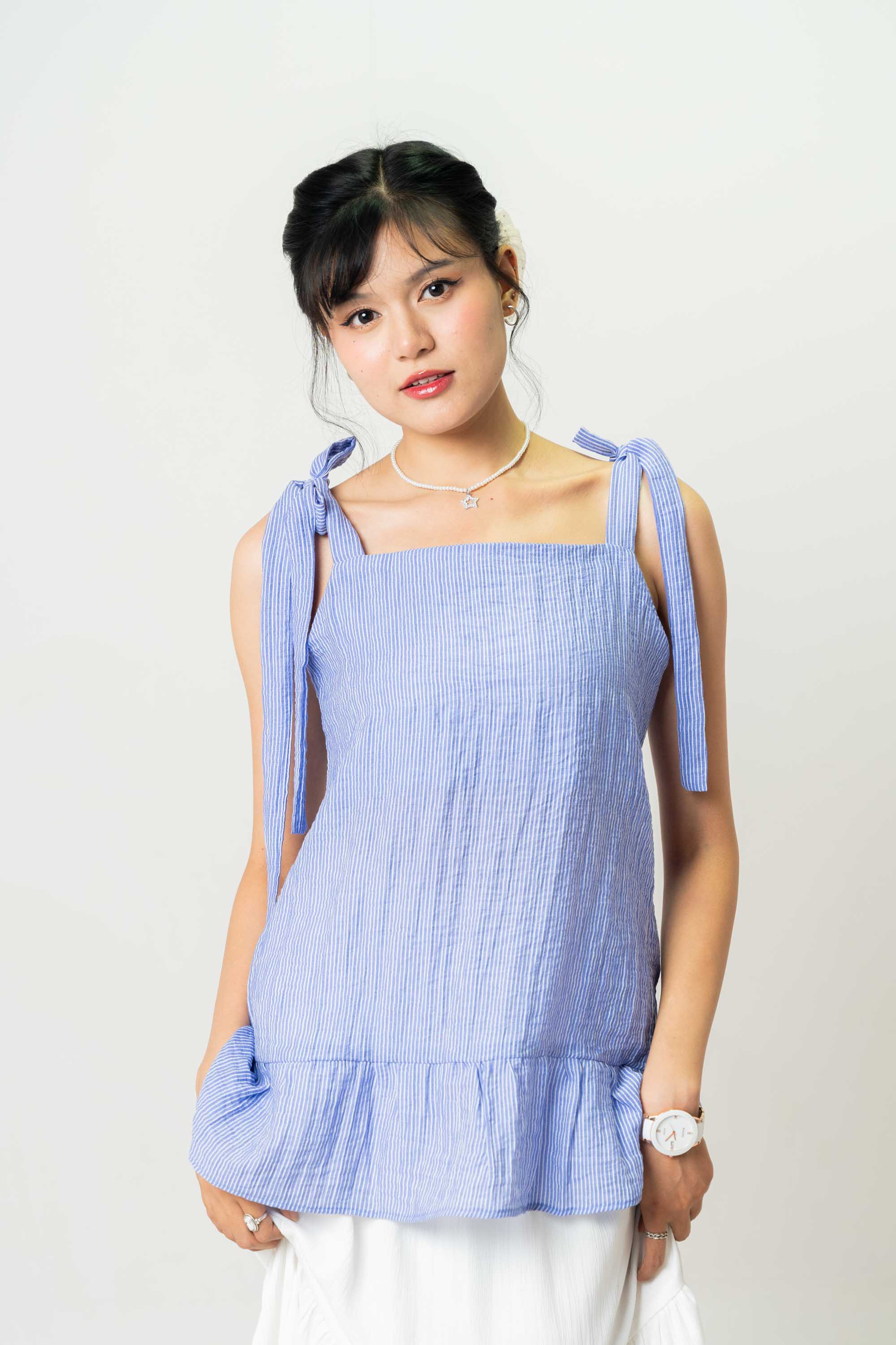 Amelia Shoulder Tie Blue Top